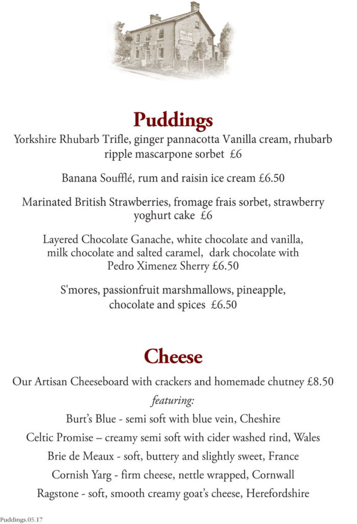 Pudding Menu The Church Inn of mobberley