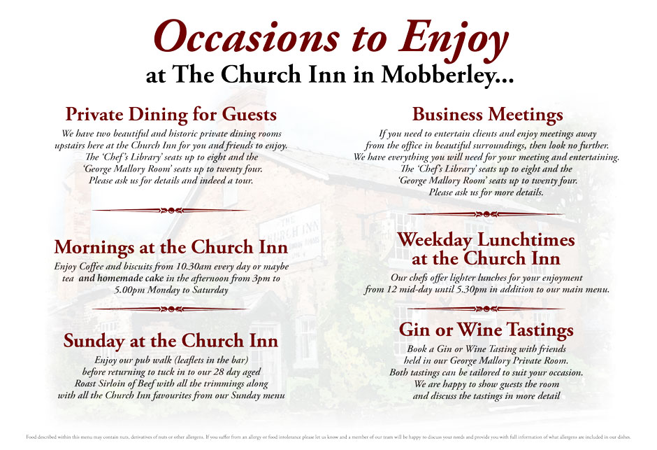 MondaySaturday The Church Inn of mobberley