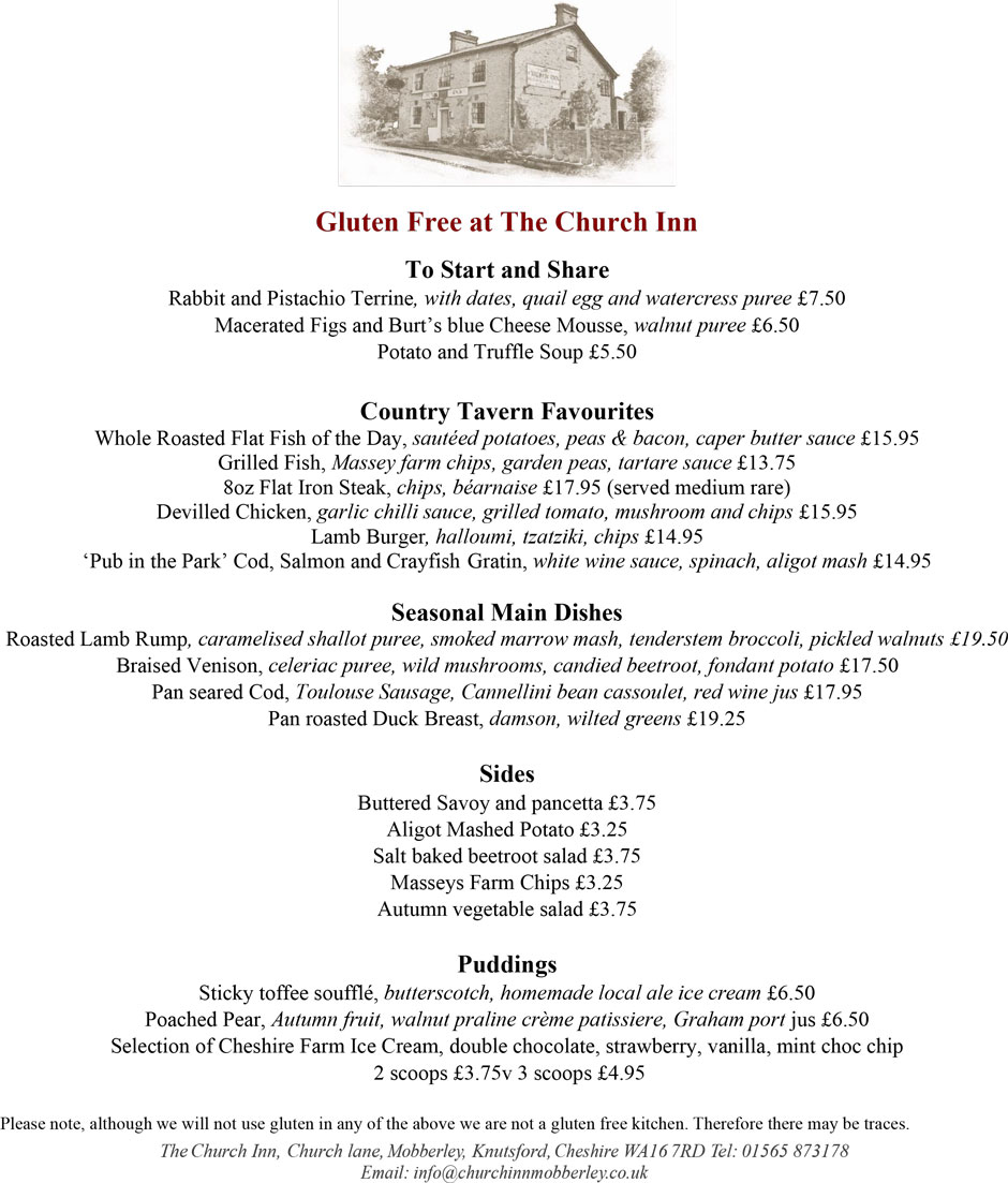 Gluten Free | The Church Inn of mobberley